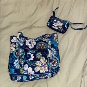 Vera Bradley Floral Blue Tote Bag with Matching wristlet